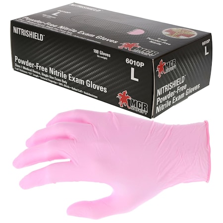 Mcr Safety NitriShield, Disposable Gloves, 4.5 mil Palm, Nitrile, Powder-Free, S, 1000 PK, Pink 6010PS